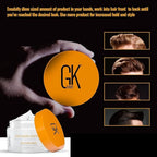 Refect Beauty GK Hair Shaping Wax container with orange lid and white jar showing hair styling results