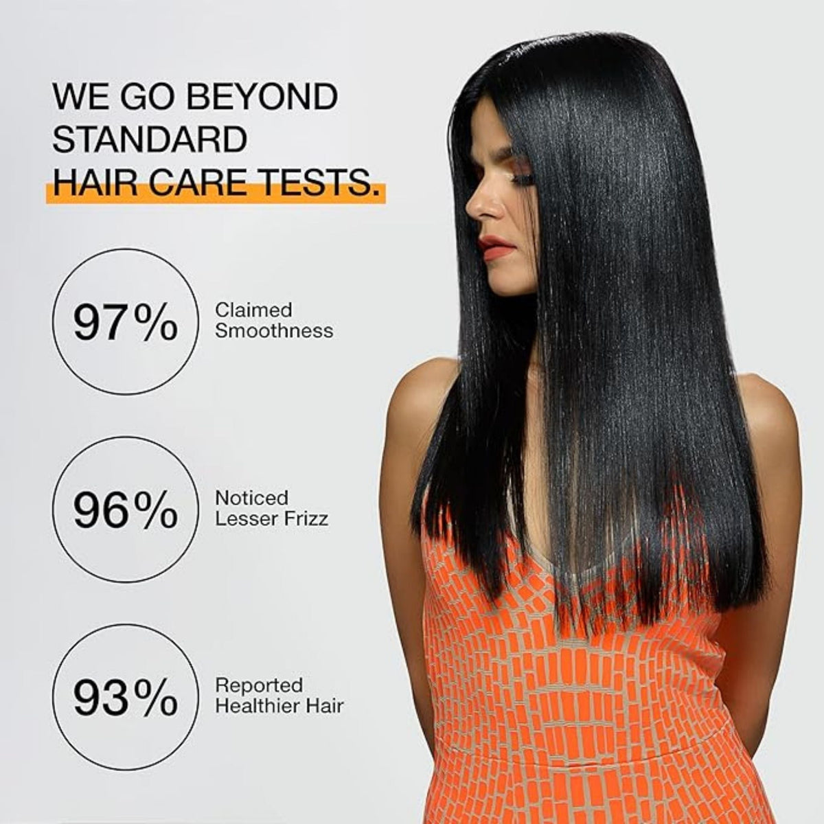 Refect Beauty model with long, sleek, shiny black hair showcasing results of GK Hair smoothing treatment