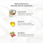 Refect Beauty GK Hair treatment ingredients featuring coconut oil, vitamin E, and goji berry for hair smoothing