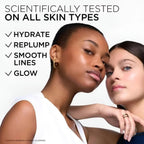 Refect Beauty promotional image showing two women with radiant, hydrated skin and the product benefits listed.