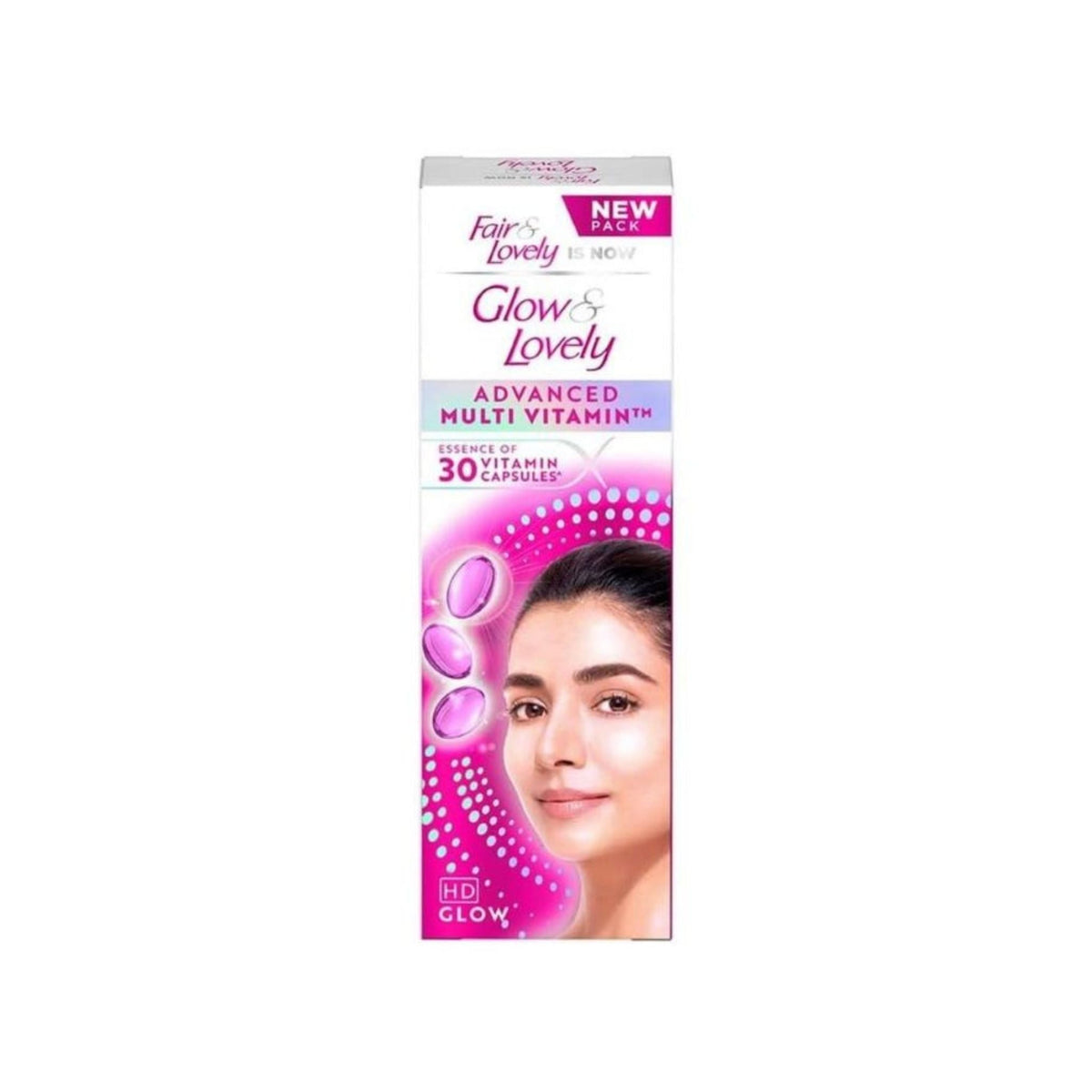 Refect Beauty Glow & Lovely advanced multivitamin skin cream in pink packaging with a woman's face illustration