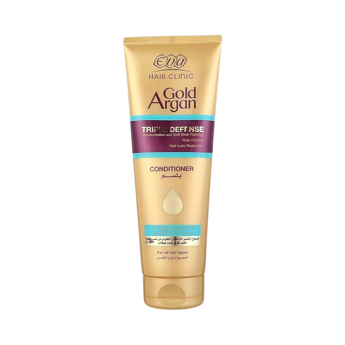 Refect Beauty Eva Hair Clinic Gold Argan Conditioner in a gold tube for hydrating and smoothing damaged hair.