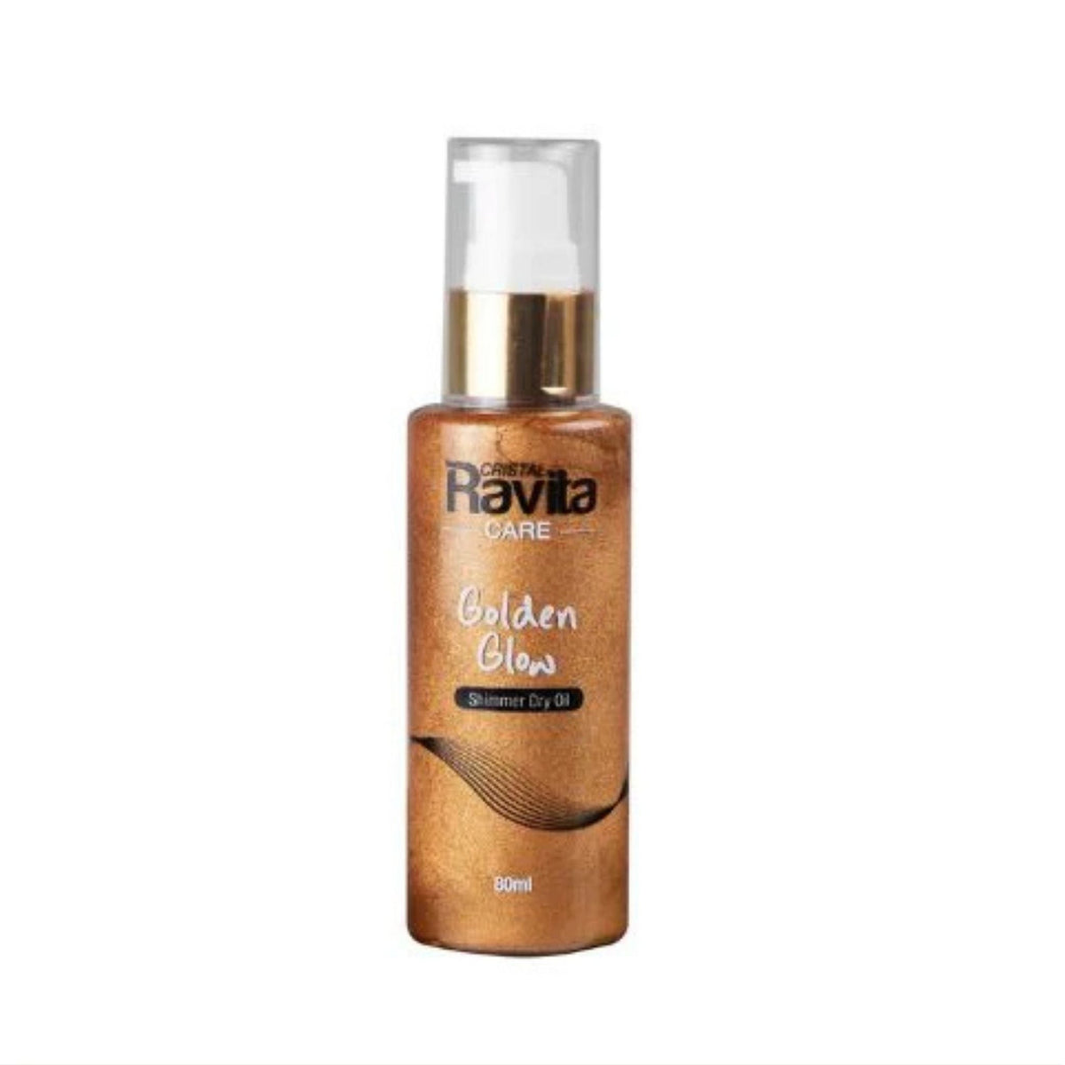 Refect Beauty Cristal Ravita Golden Glow Shimmer Dry Oil in a pump bottle for radiant and hydrated skin