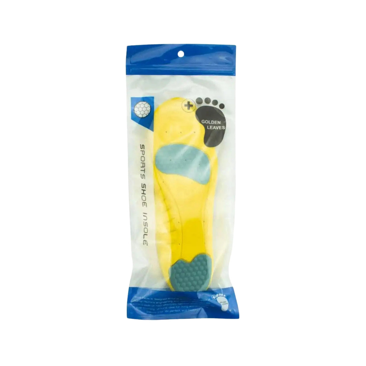 Refect Beauty Golden Leaves orthopedic sport shoe insoles in yellow and blue, designed for arch support and comfort.