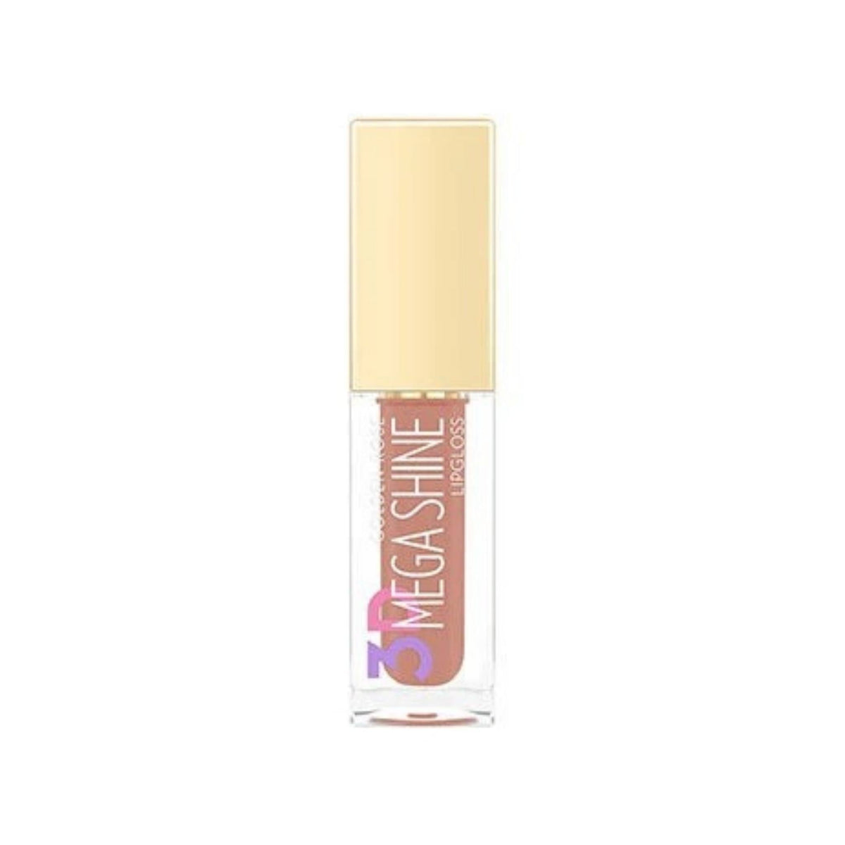 Refect Beauty Golden Rose 3D Mega Shine lip gloss in a clear tube with a gold cap for a high-shine, hydrated finish.