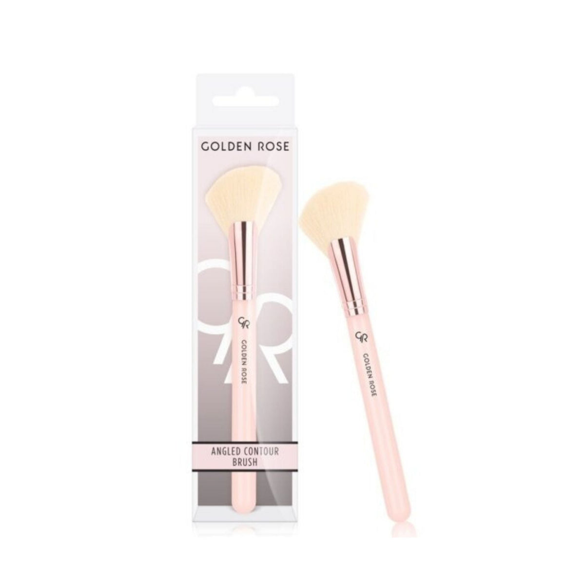 Refect Beauty Golden Rose angled contour makeup brush with soft synthetic bristles and a light pink handle in packaging