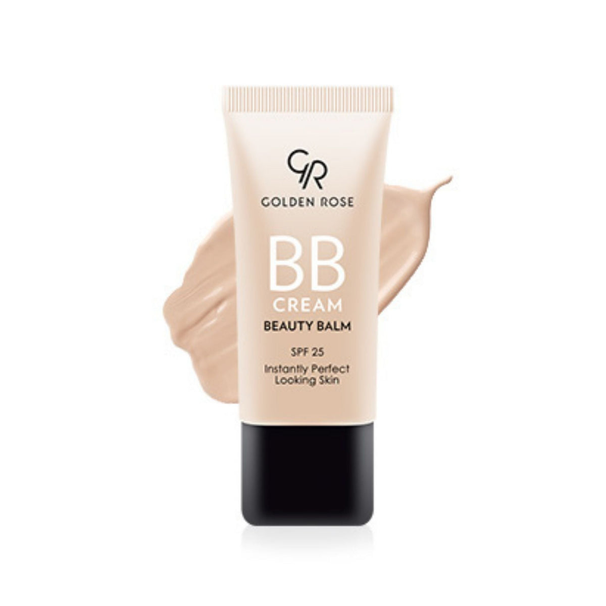 Refect Beauty Golden Rose BB Cream Beauty Balm with SPF25 in a beige tube with a swatch of cream behind it 01