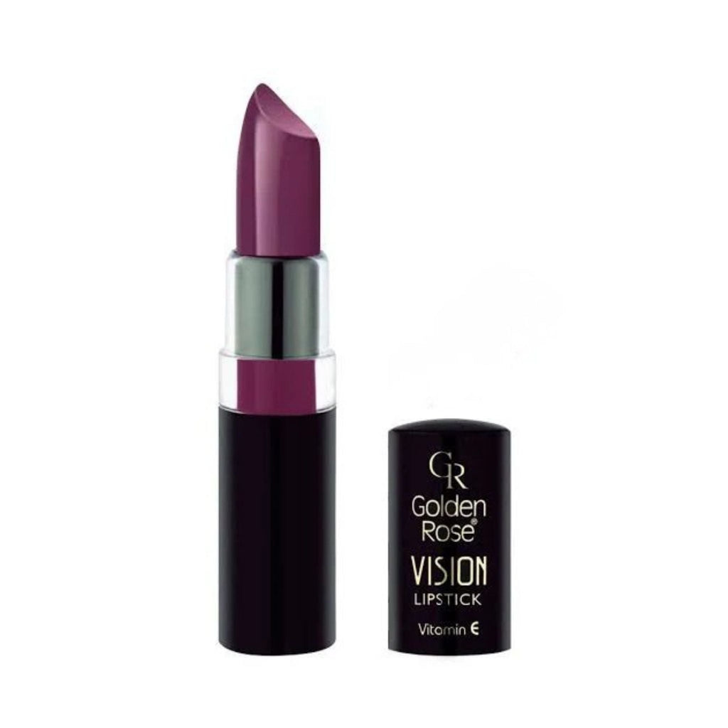 Refect Beauty Golden Rose Vision Lipstick in a deep plum shade with a creamy, moisturizing formula and black tube. 125