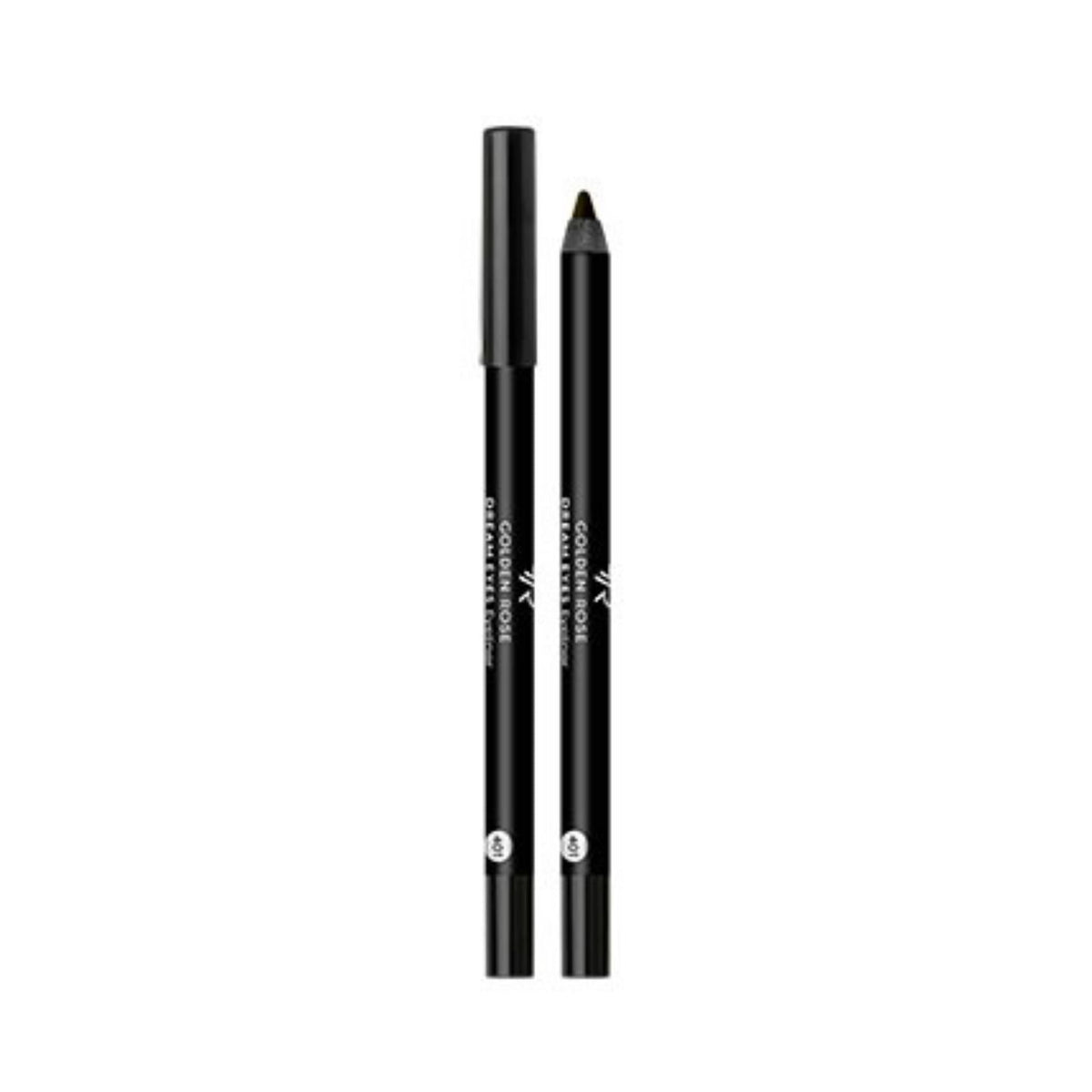 Refect Beauty Golden Rose Dream Eyes Eyeliner pencil in black with its matching cap displayed side by side. 401