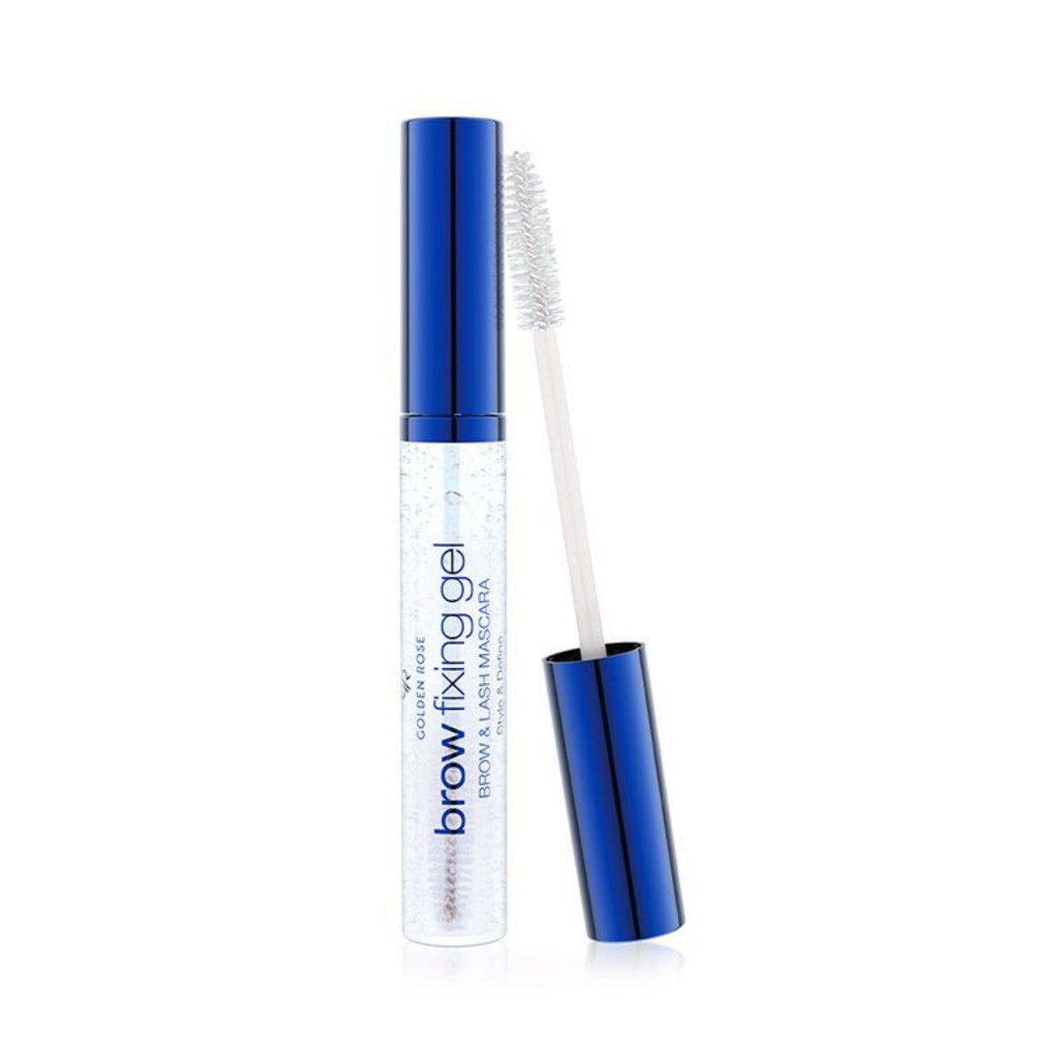 Refect Beauty Golden Rose transparent brow and lash fixing gel in a clear tube with a blue cap and spoolie applicator