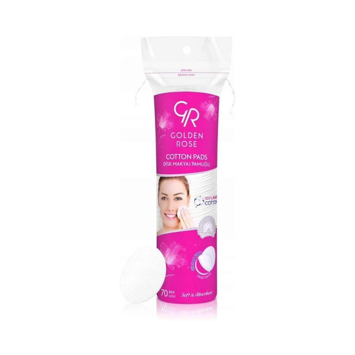 Refect Beauty Golden Rose 70 count soft absorbent cotton pads for makeup removal and skincare application