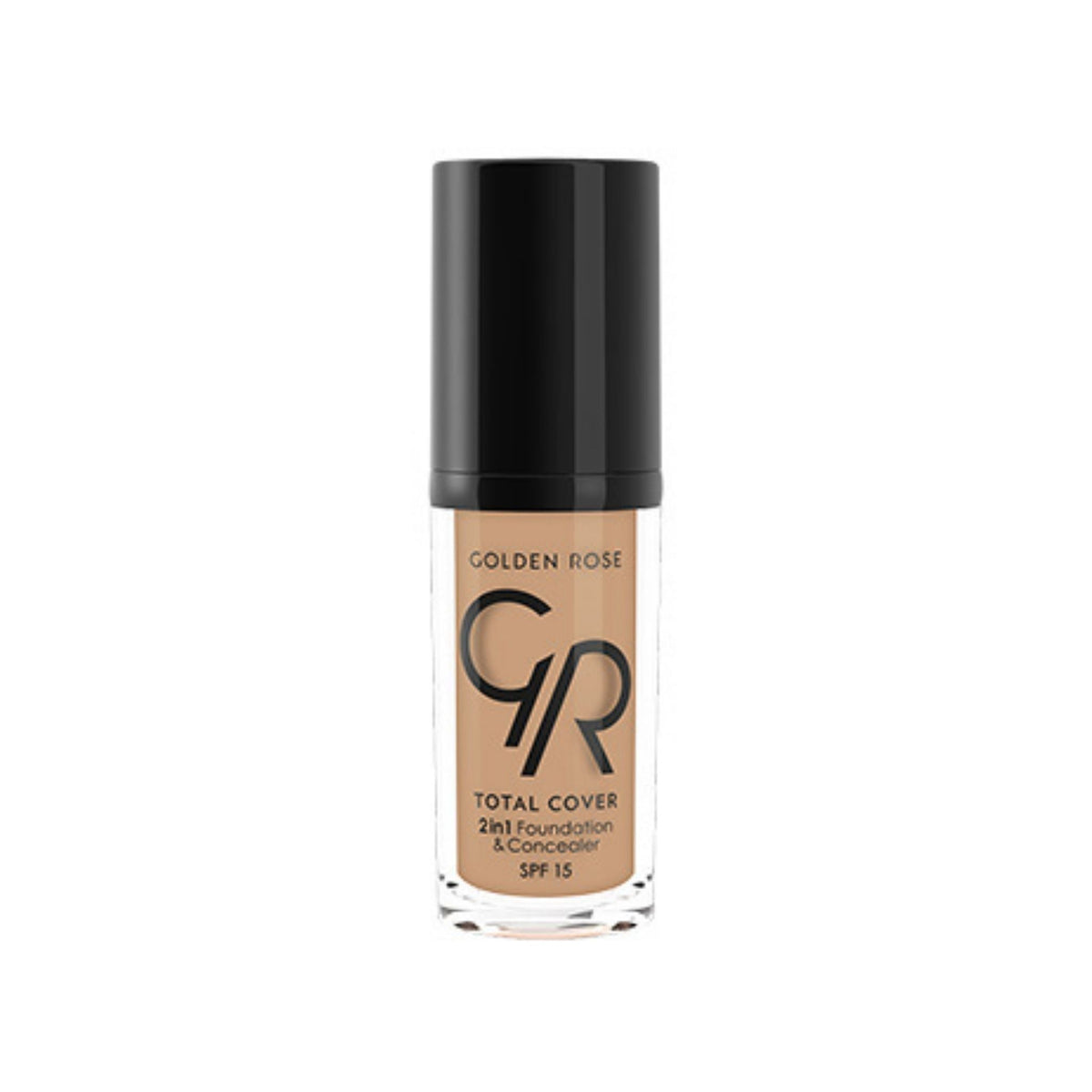 Refect Beauty Golden Rose Total Cover 2-in-1 foundation and concealer bottle with black cap and SPF 15 protection. 18