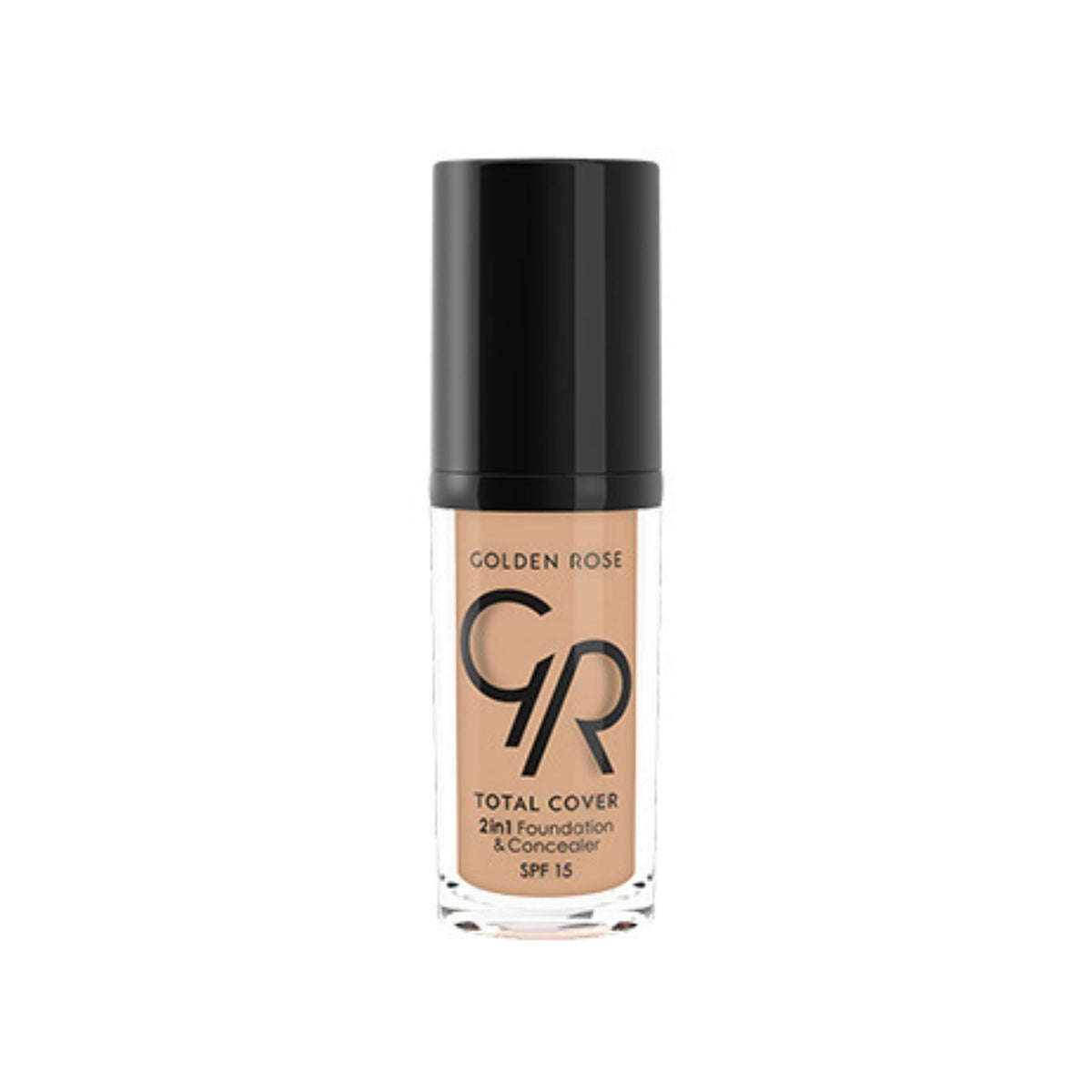 Refect Beauty Golden Rose Total Cover 2-in-1 foundation and concealer bottle with SPF 15 in a beige shade. 15