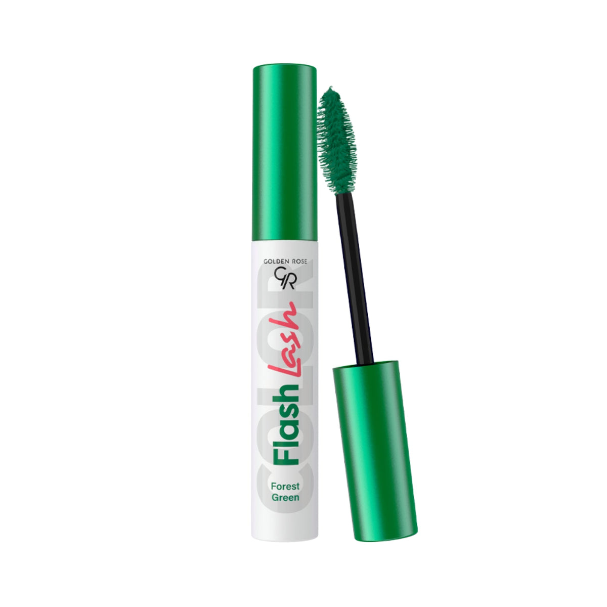Refect Beauty Golden Rose Flash Lash colored mascara in Forest Green with a fiber brush for lengthening lashes