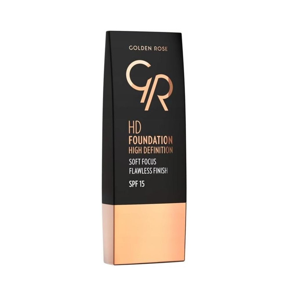 Refect Beauty Golden Rose HD liquid foundation in a black and rose gold bottle with SPF 15 for a flawless finish 113