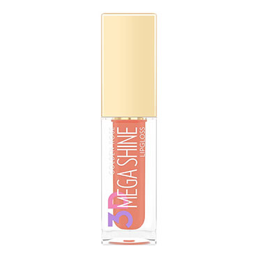 Refect Beauty Golden Rose 3D Mega Shine lip gloss in a peach shade with a gold cap and clear applicator tube 105