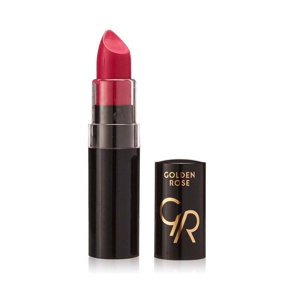 Refect Beauty Golden Rose Vision lipstick in a vibrant pink shade with a sleek black tube and gold branding. 112