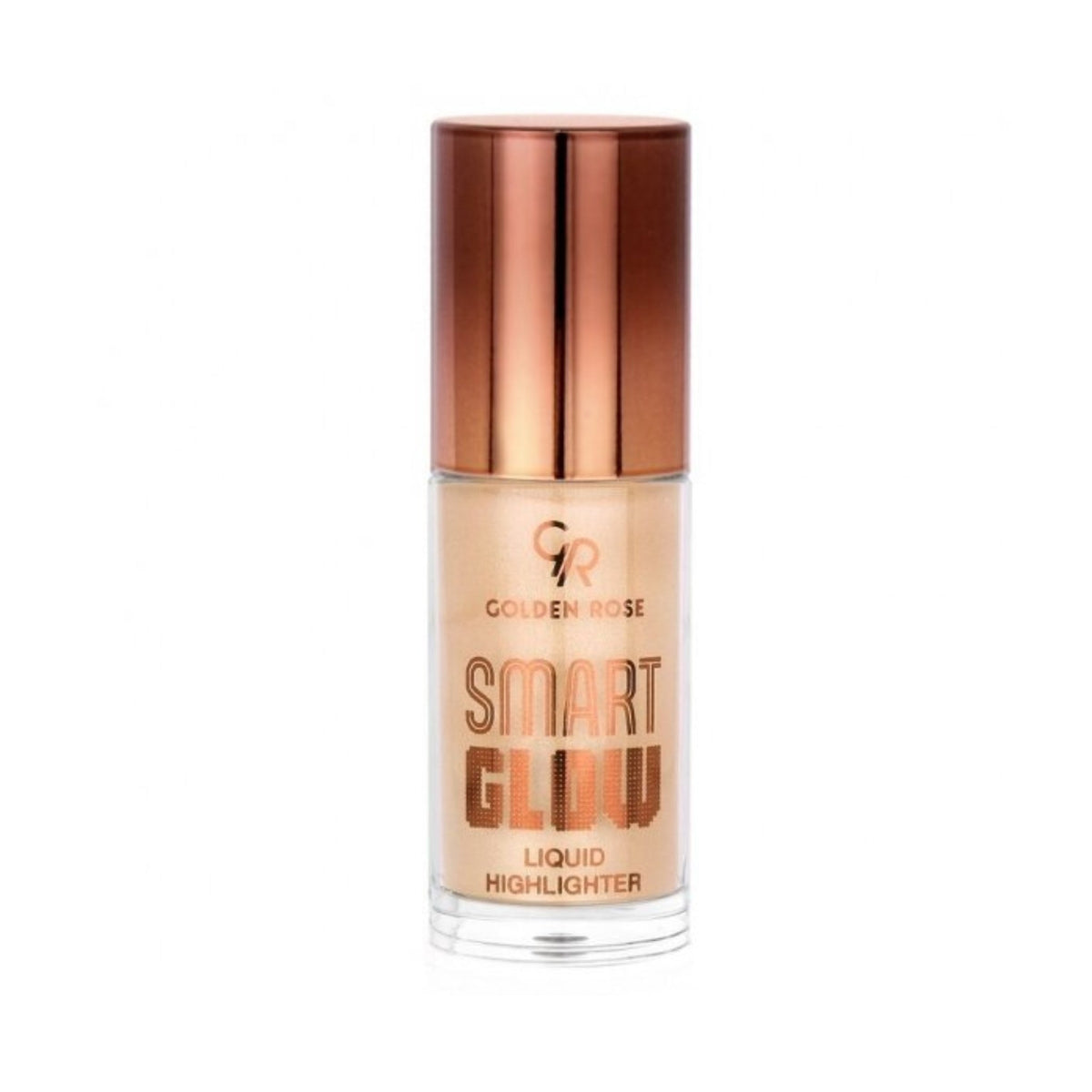 Refect Beauty Golden Rose Smart Liquid Highlighter in a glass bottle with a metallic bronze cap for radiant skin 202