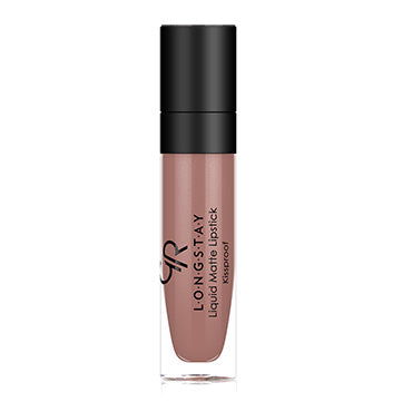 Refect Beauty Golden Rose Longstay liquid matte lipstick in a dusty rose shade with a black cap and clear tube. 11