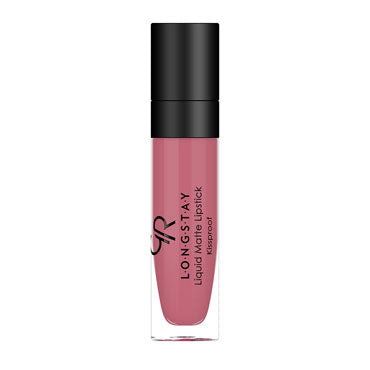 Refect Beauty Golden Rose Longstay liquid matte lipstick in a dusty rose shade with a black cap and clear tube. 36