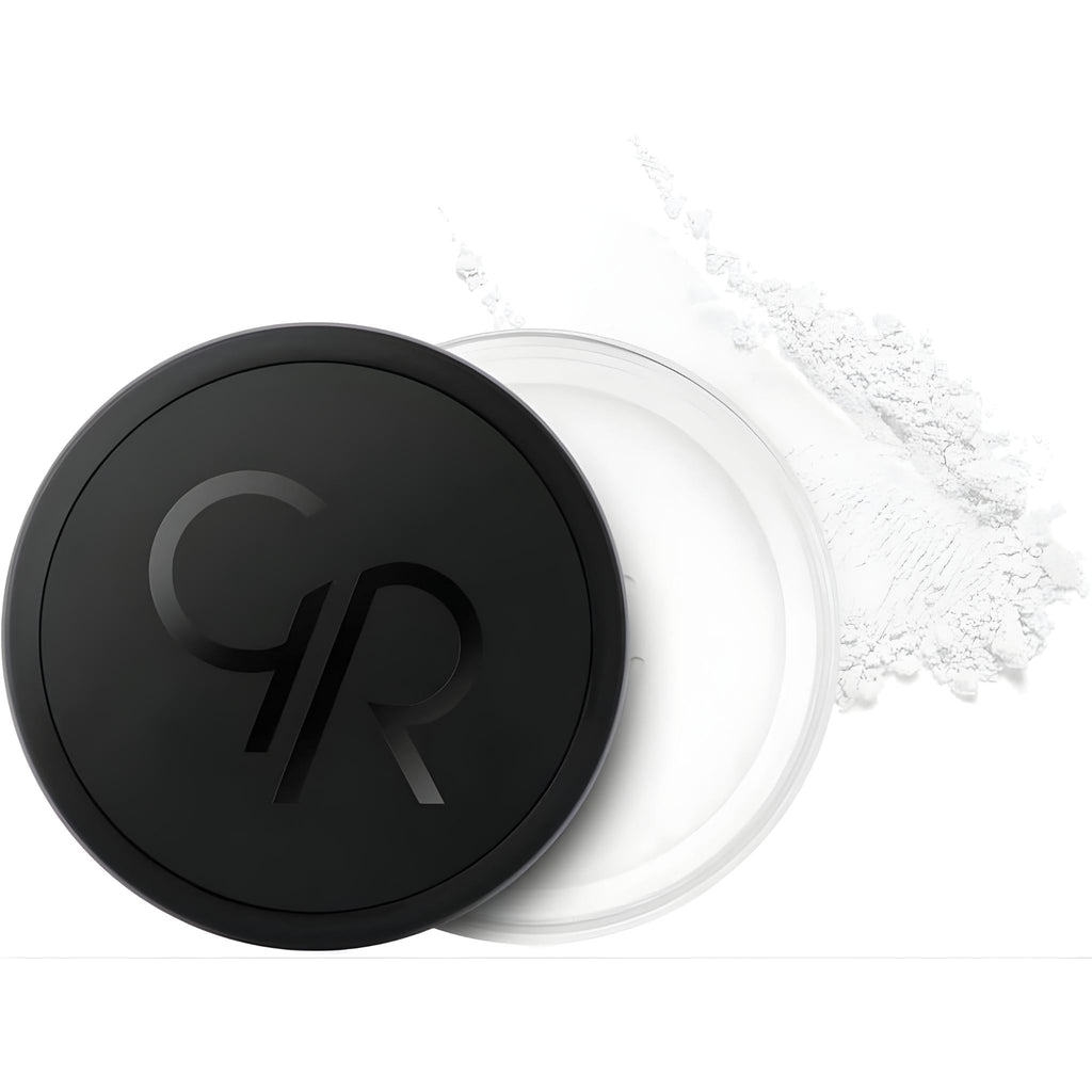 Refect Beauty Golden Rose Long Wear Finishing Powder in a sleek black jar with a fine white loose setting powder.