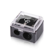 Refect Beauty Golden Rose dual-hole makeup pencil sharpener with a clear protective cover and black plastic body.