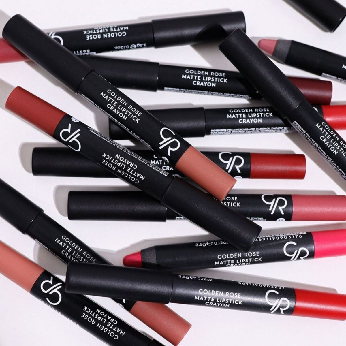 Refect Beauty collection of Golden Rose Matte Lipstick Crayons in various shades with smooth matte finishes.