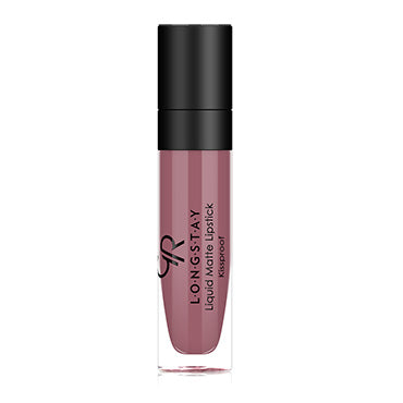 Refect Beauty Golden Rose Longstay liquid matte lipstick in a dusty mauve shade with a black cap and clear tube. 03