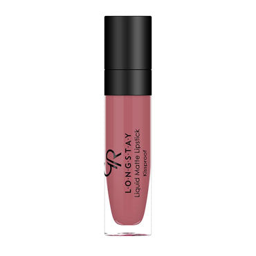 Refect Beauty Golden Rose Longstay liquid matte lipstick in a dusty rose shade with a black cap and clear tube. 35