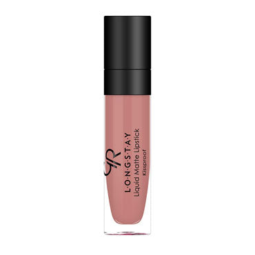Refect Beauty Golden Rose Longstay liquid matte lipstick in a dusty rose shade with a black cap and clear tube. 33