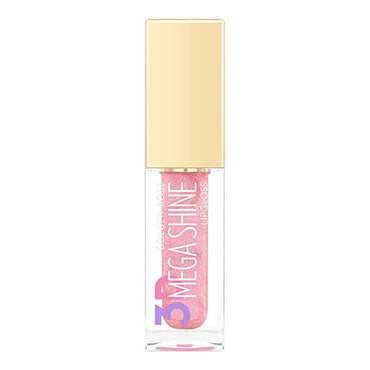 Refect Beauty Golden Rose 3D Mega Shine lip gloss in a shimmering pink shade with a gold cap and clear tube. 121