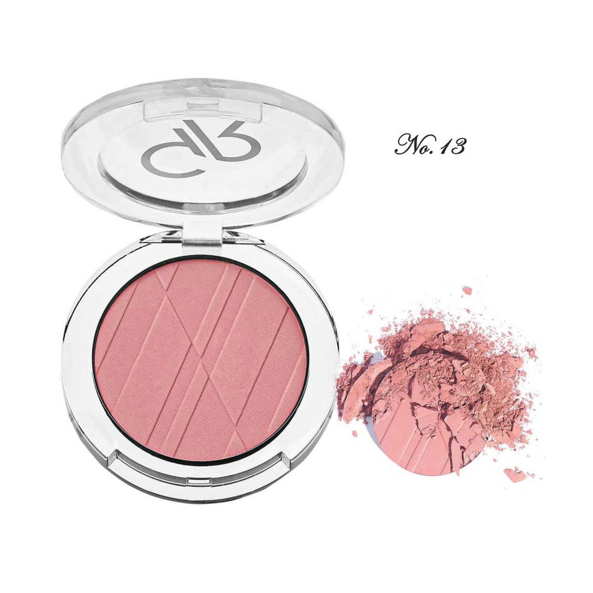 Refect Beauty Golden Rose powder blush in shade 13, featuring a silky pink pressed powder with a geometric pattern.