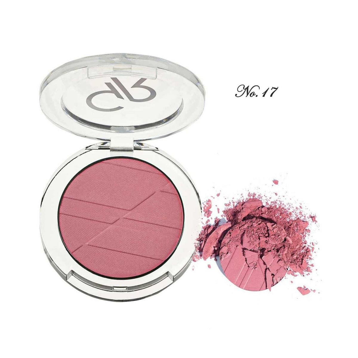 Refect Beauty Golden Rose powder blush in shade No. 17, featuring a silky pink compact with a geometric pattern.