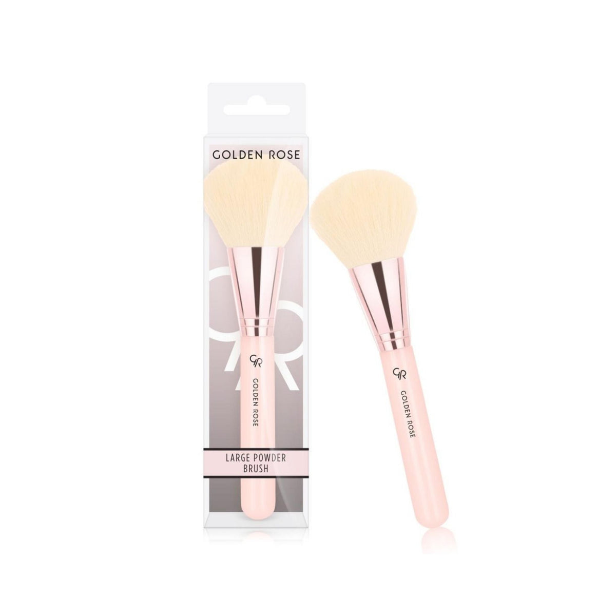 Refect Beauty Golden Rose large powder brush with soft synthetic bristles and a nude handle in its retail packaging.
