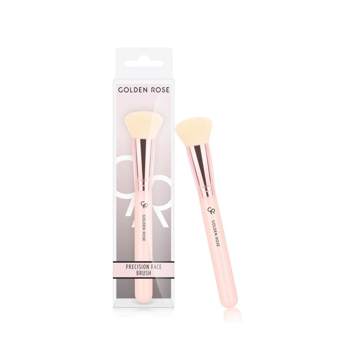 Refect Beauty Golden Rose Precision Face Brush with soft synthetic bristles, rose gold ferrule, and nude handle.