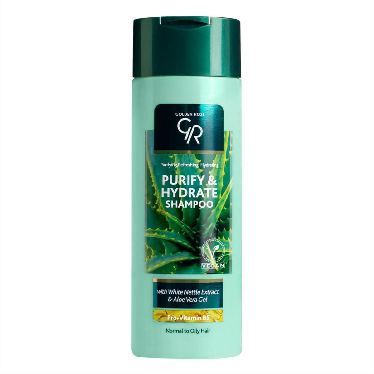 Refect Beauty Golden Rose Purify & Hydrate Shampoo bottle with aloe vera design for normal to oily hair