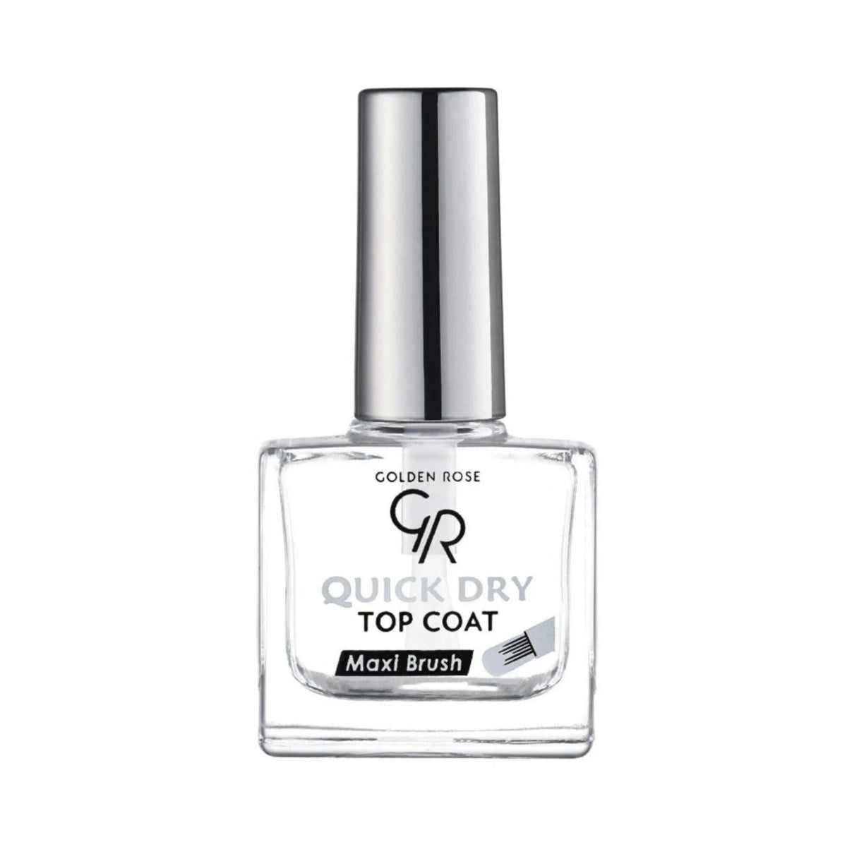Refect Beauty Golden Rose Quick Dry Top Coat in a clear glass bottle with a silver cap for a glossy nail finish.