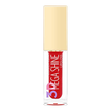 Refect Beauty Golden Rose 3D Mega Shine lip gloss in a vibrant red shade with a gold cap and mirror-like finish. 113
