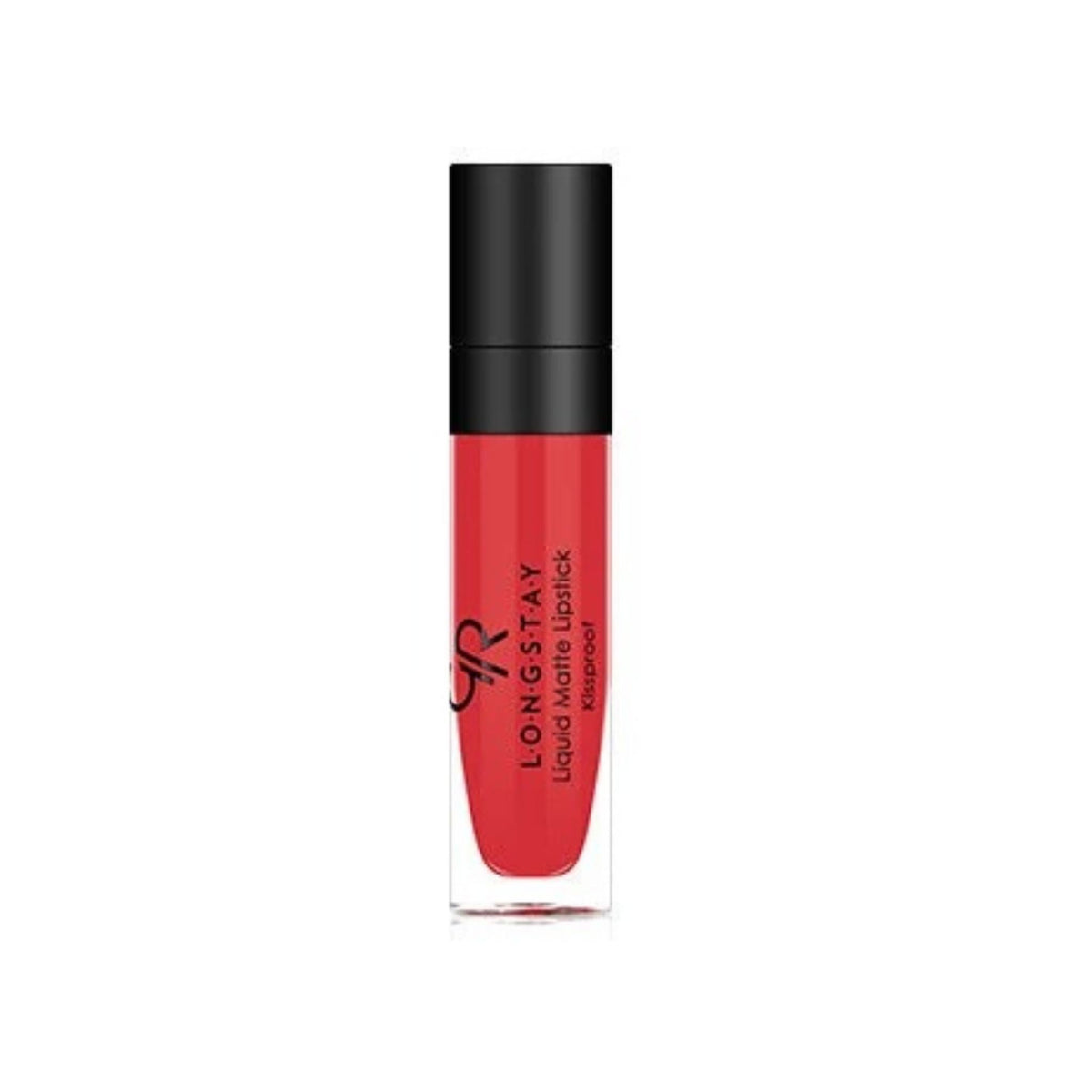 Refect Beauty Golden Rose Longstay liquid matte lipstick in a vibrant red shade with a sleek applicator tube.