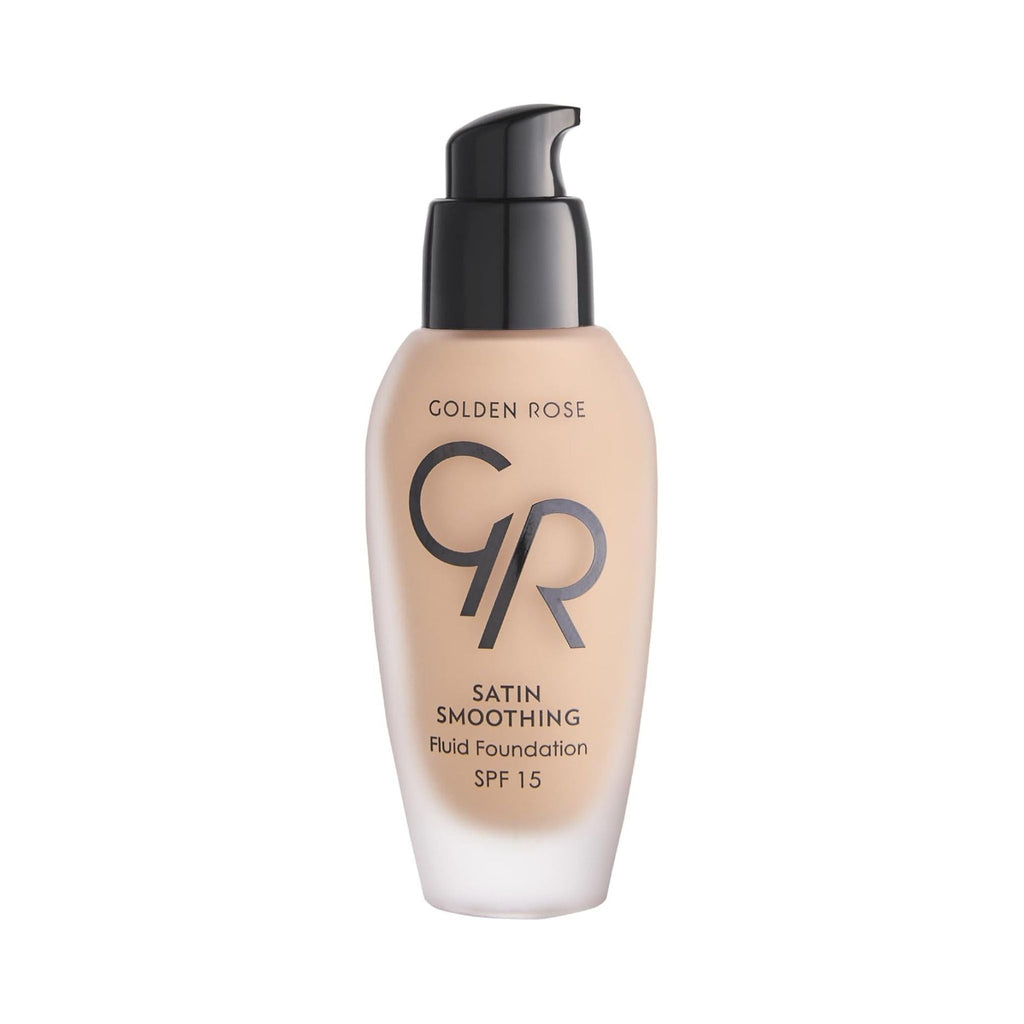 Refect Beauty Golden Rose satin finish fluid foundation in a glass bottle with a black pump dispenser 23