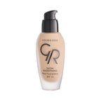 Refect Beauty Golden Rose satin finish fluid foundation in a glass bottle with a black pump dispenser 23