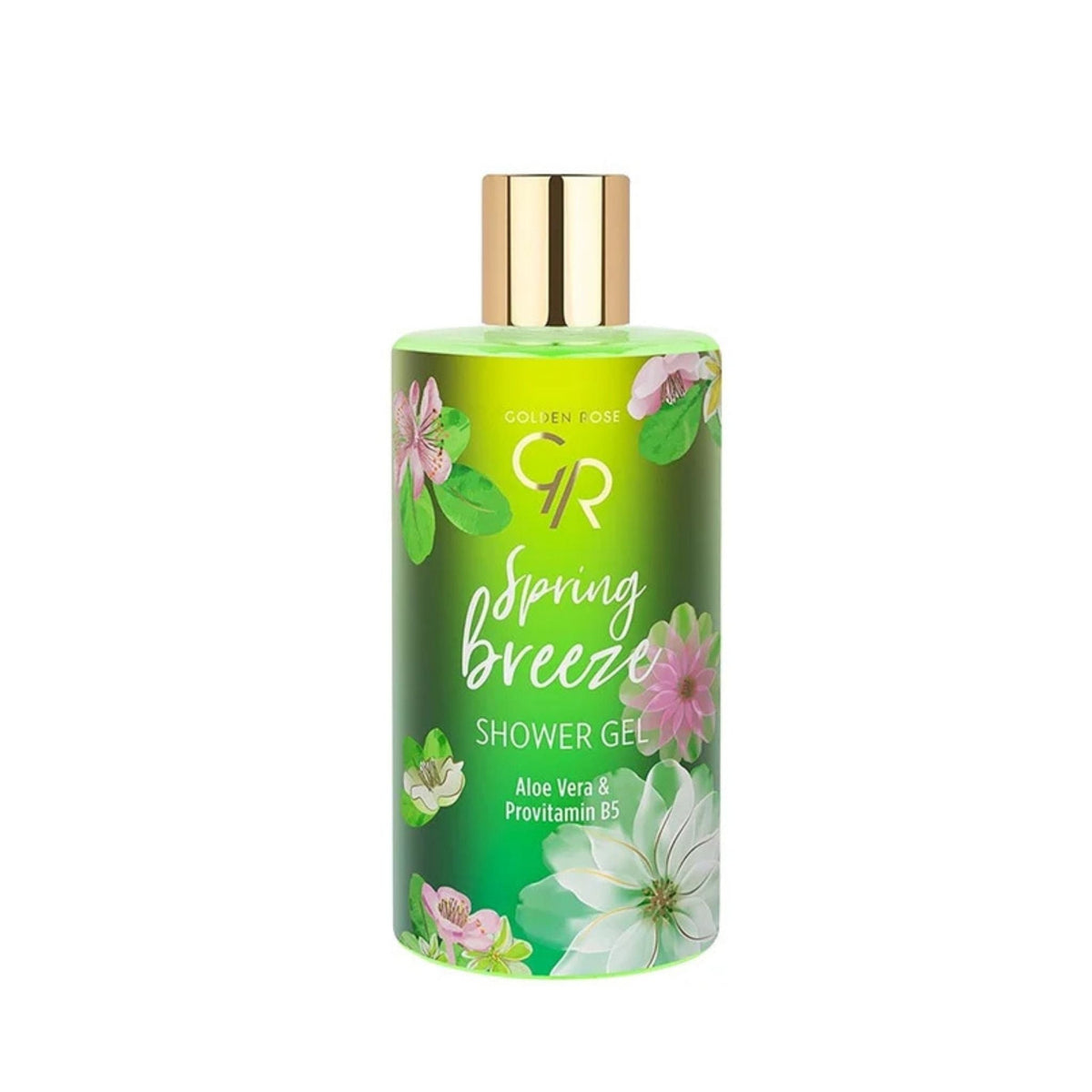Refect Beauty Golden Rose Spring Breeze shower gel in a green bottle with floral design and gold cap