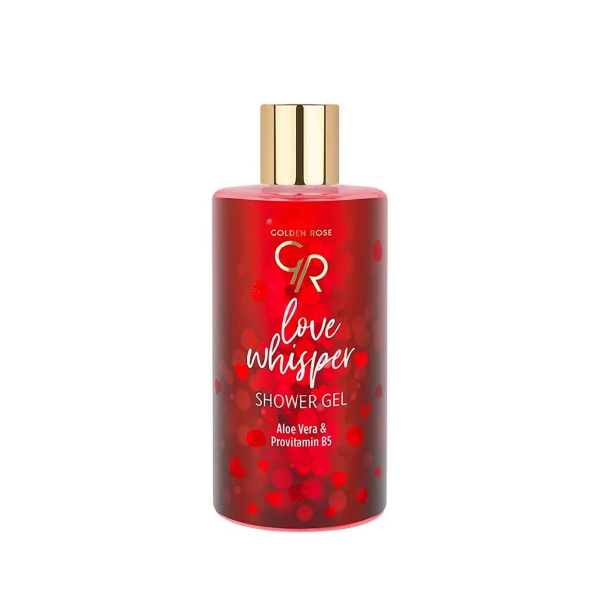 Refect Beauty Golden Rose Love Whisper shower gel in a red bottle with a gold cap, featuring a fruity scent.