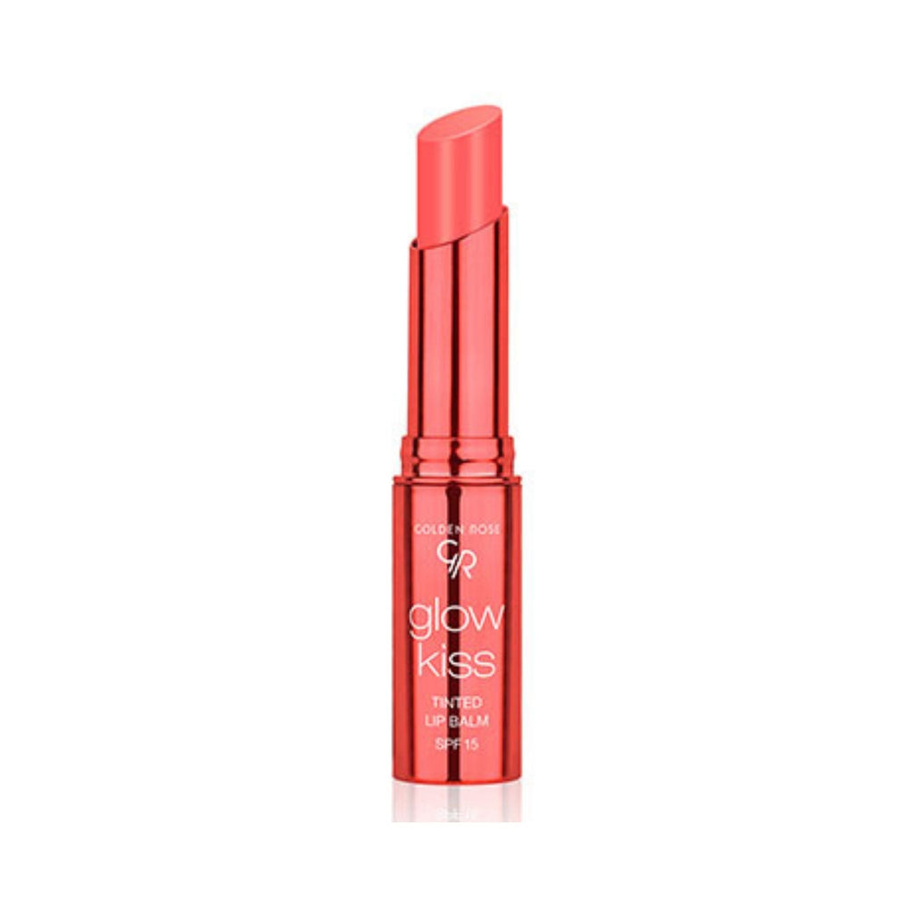 Refect Beauty Golden Rose Glow Kiss tinted lip balm in a coral shade with a glossy finish and SPF 15 protection. 04