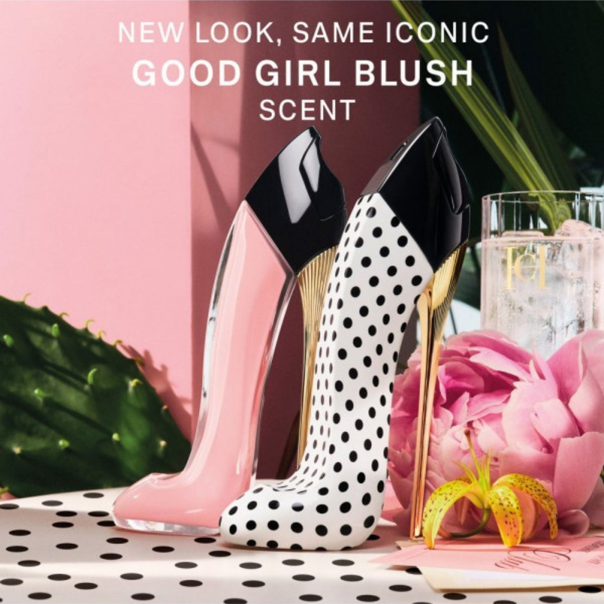 Refect Beauty Carolina Herrera Good Girl Blush Polka Paradise perfume bottles in pink and polka dot stiletto designs