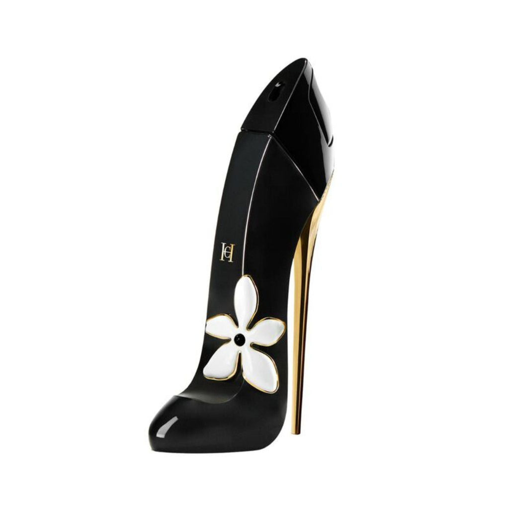 Refect Beauty Carolina Herrera Good Girl Jasmine Absolute perfume in a glossy black high-heel bottle with a white flower