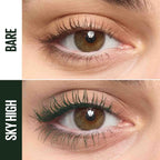 Refect Beauty Maybelline Sky High mascara in Green Altitude showing a before and after comparison of lash volume
