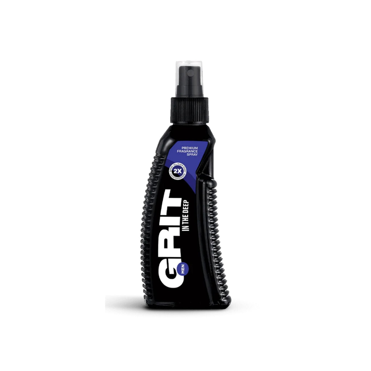 Refect Beauty Grit In The Deep premium fragrance body spray for men in a black ergonomic bottle with blue accents.