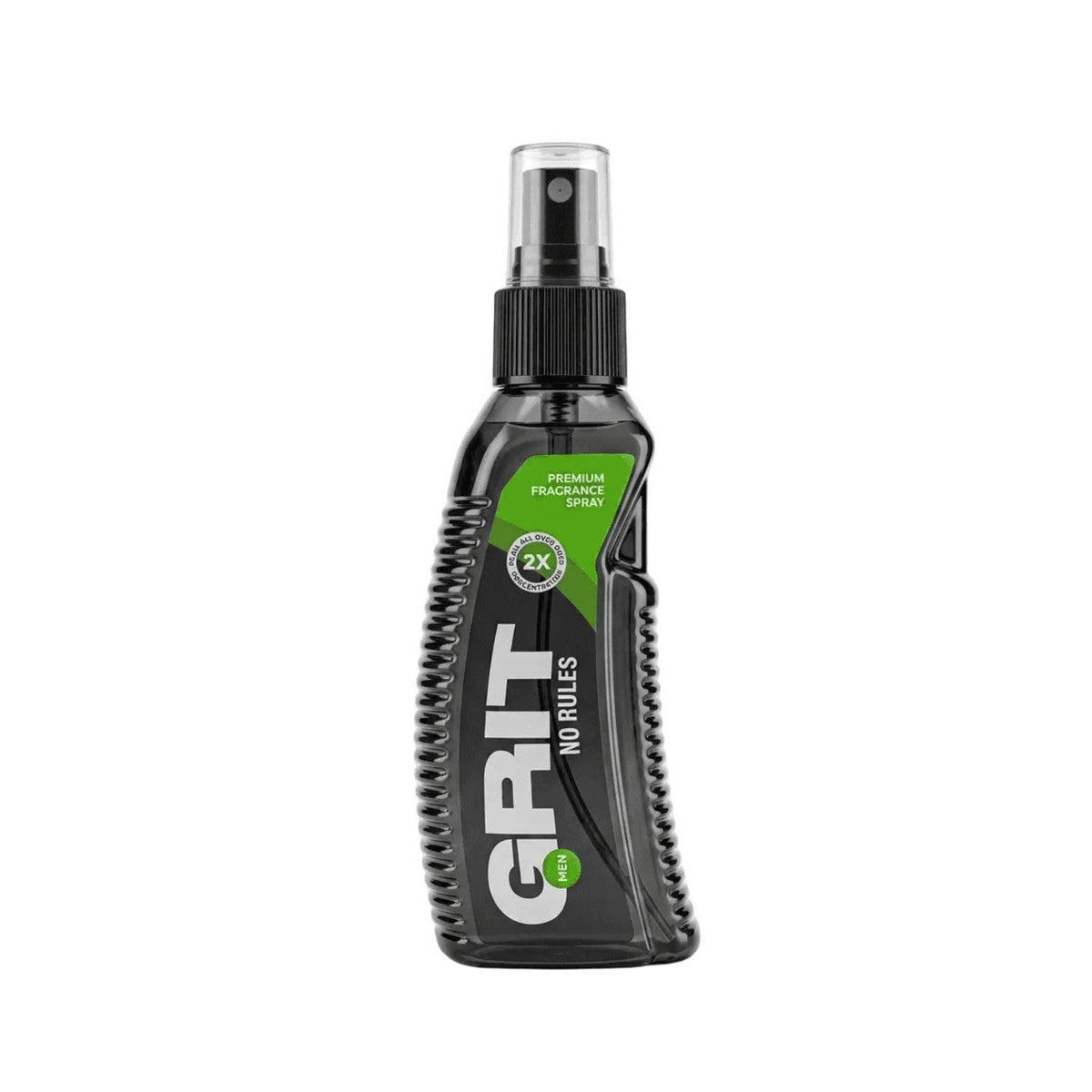 Refect Beauty Grit No Rules body spray for men in a black ergonomic bottle with a green label