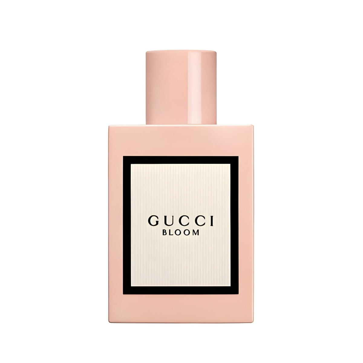 Refect Beauty Gucci Bloom Eau de Parfum in a pale pink rectangular bottle with a white label and black lettering.
